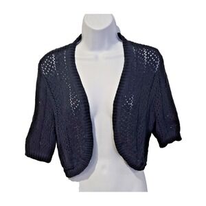 Croft &Barrow Women's Shrug Open Front Open Knit Sweater Navy Blue Large Petite